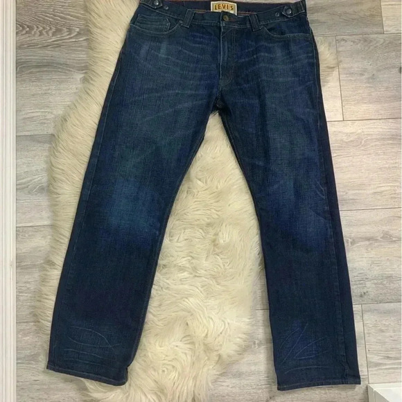 Euc Levi’s slim straight 514 dark wash adjustable waist and zippered jeans 36/30 - Picture 3 of 14